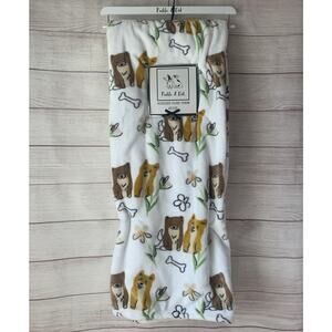 Pickle & Dot Dog Throw Blanket Plush Puppy Bone Flowers 60x70"